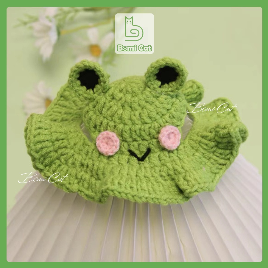 Mũ len cho mèo handmade hình con ếch đủ size S, M, L đến 10kg