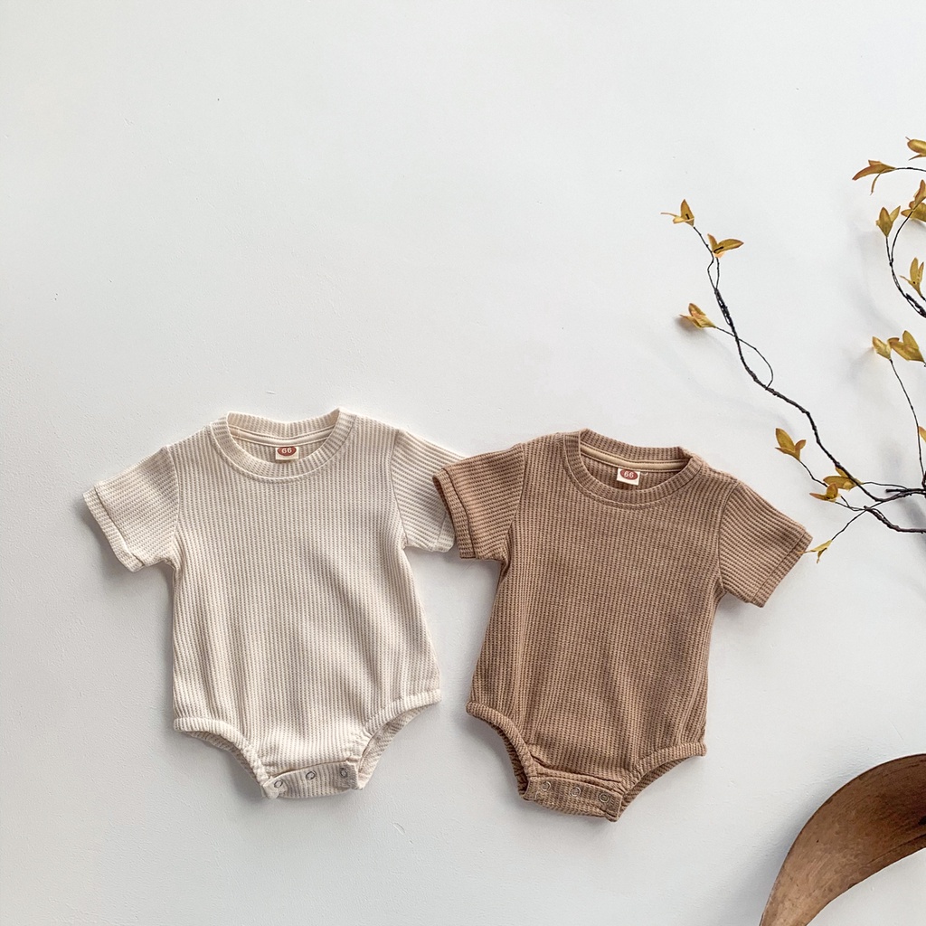 Áo liền quần một mảnh tay ngắn đơn giản vải cotton dành cho bé