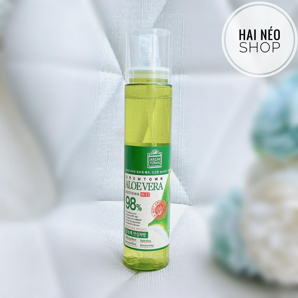 [ĐỌC KĨ MÔ TẢ] Xịt khoáng cấp nước, dịu da, giảm v!êm mụn chứa 98% lô hội ARUMTOWN Aloe Vera Soothing Mist 118ml (Hàn)