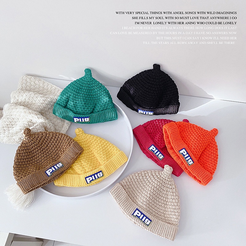 Mũ beanie cotton dệt kim chữ cái thoải mái xinh xắn dành cho trẻ em