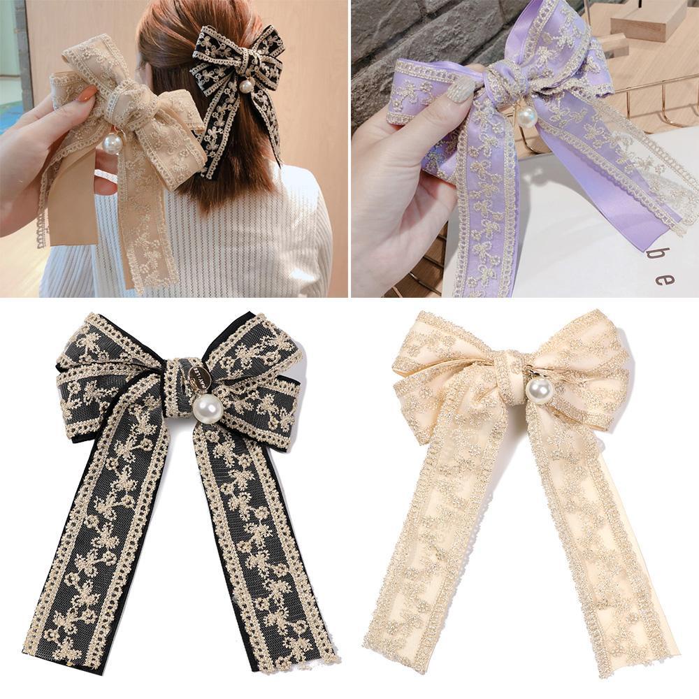 JUNE Kẹp Tóc Hình Nơ Lớn Phối Ren Thời Trang Mùa Xuân Cho Nữ