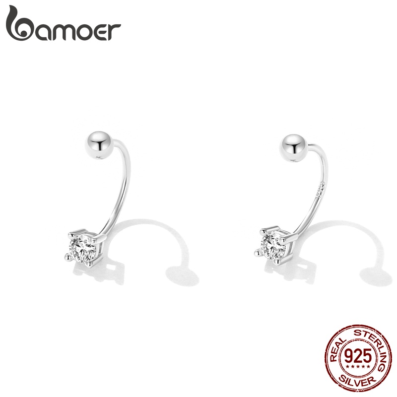 Bông tai BAMOER bằng bạc 925 hình chữ C thời trang cho nữ