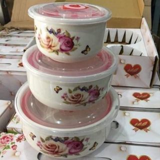 Bộ 3 thố sứ nắp hút chân không Hàng khuyến mãi Nuti