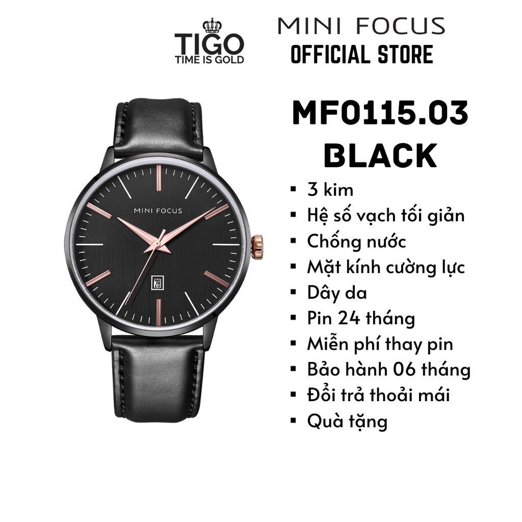 Đồng hồ nam MINI FOCUS MF0115G.03 dây da thật màu đen viền thép không gỉ màu đen 3 kim hàng chính hãng cao cấp Nhật Bản | BigBuy360 - bigbuy360.vn