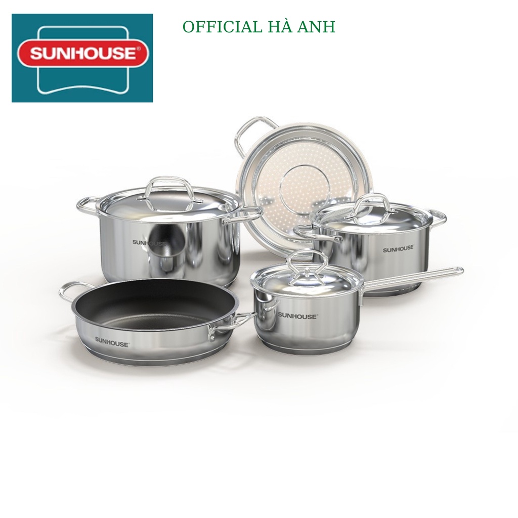 Bộ nồi chảo inox 5 đáy Sunhouse SHG995 [có hình ảnh video thực tế]