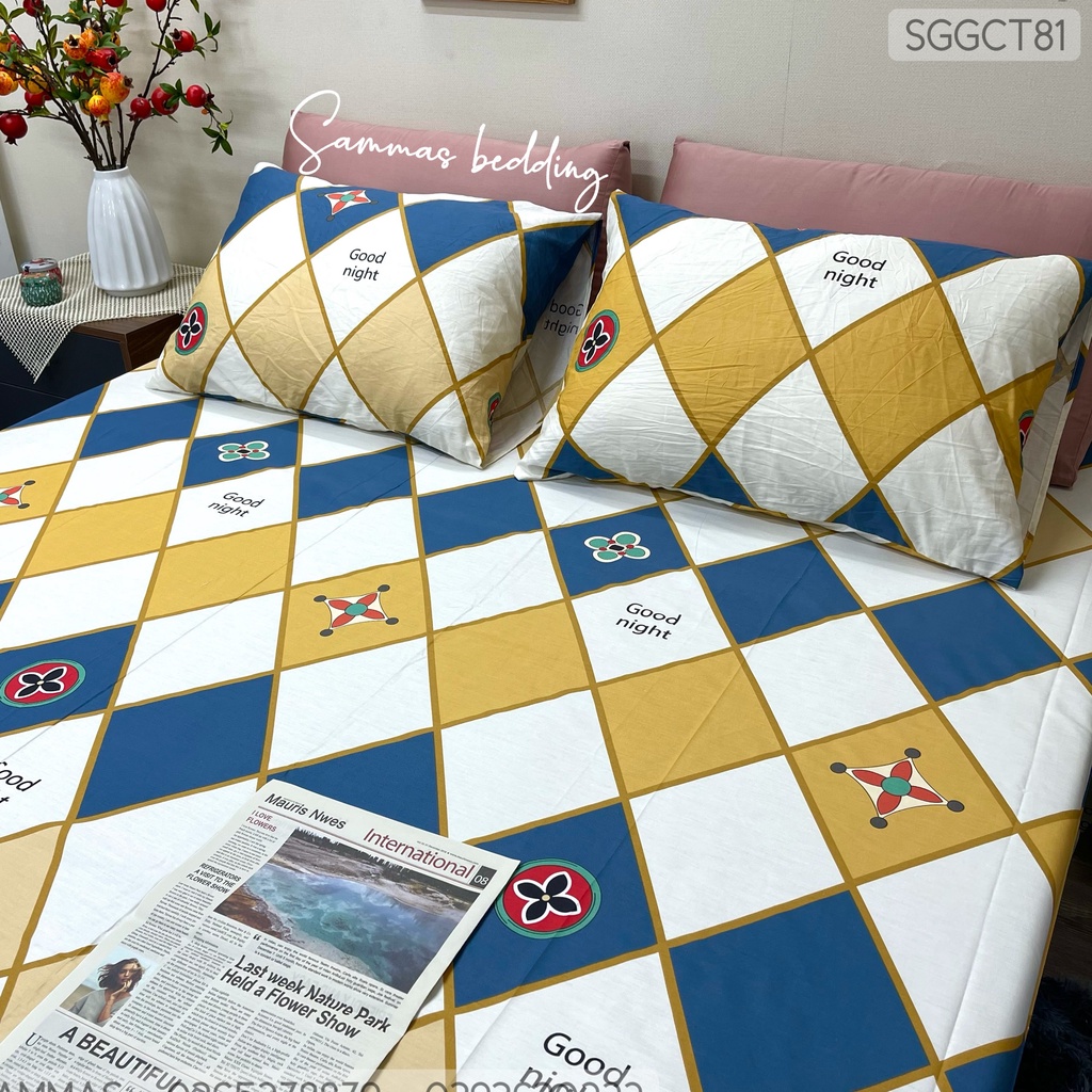 Bộ Chăn Ga Gối Cotton 100%, Drap Thun Trải Giường Kèm Vỏ Gối Thoáng Mát Bốn Mùa