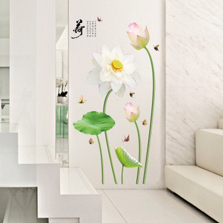 Tranh dán tường 3D Hoa sen trắng