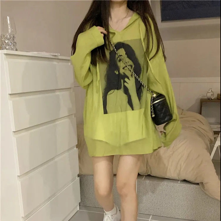 Jiashucheng Áo Khoác Chống Nắng Tay Dài Có Nón Thoáng Khí In Họa Tiết Retro Mỹ Hàng Mới 2023 Dành Cho Bạn Nữ