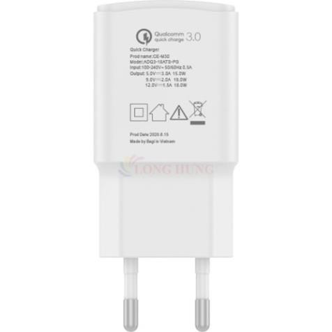 Cốc sạc Bagi QC 3.0 2A 1USB CE-M30 2020 - Hàng chính hãng