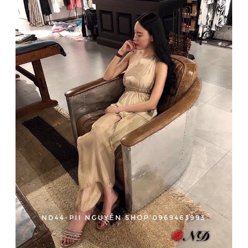 Set phi lụa lệch vai quần suông sang chảnh