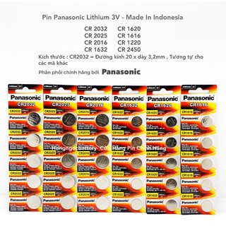 Vỉ 5 Viên Pin Panasonic CR2032 / CR2025 / CR2016 / CR1632 / CR1220 / CR1620 / CR1616 Pin 3V Lithium Made in Indonesia