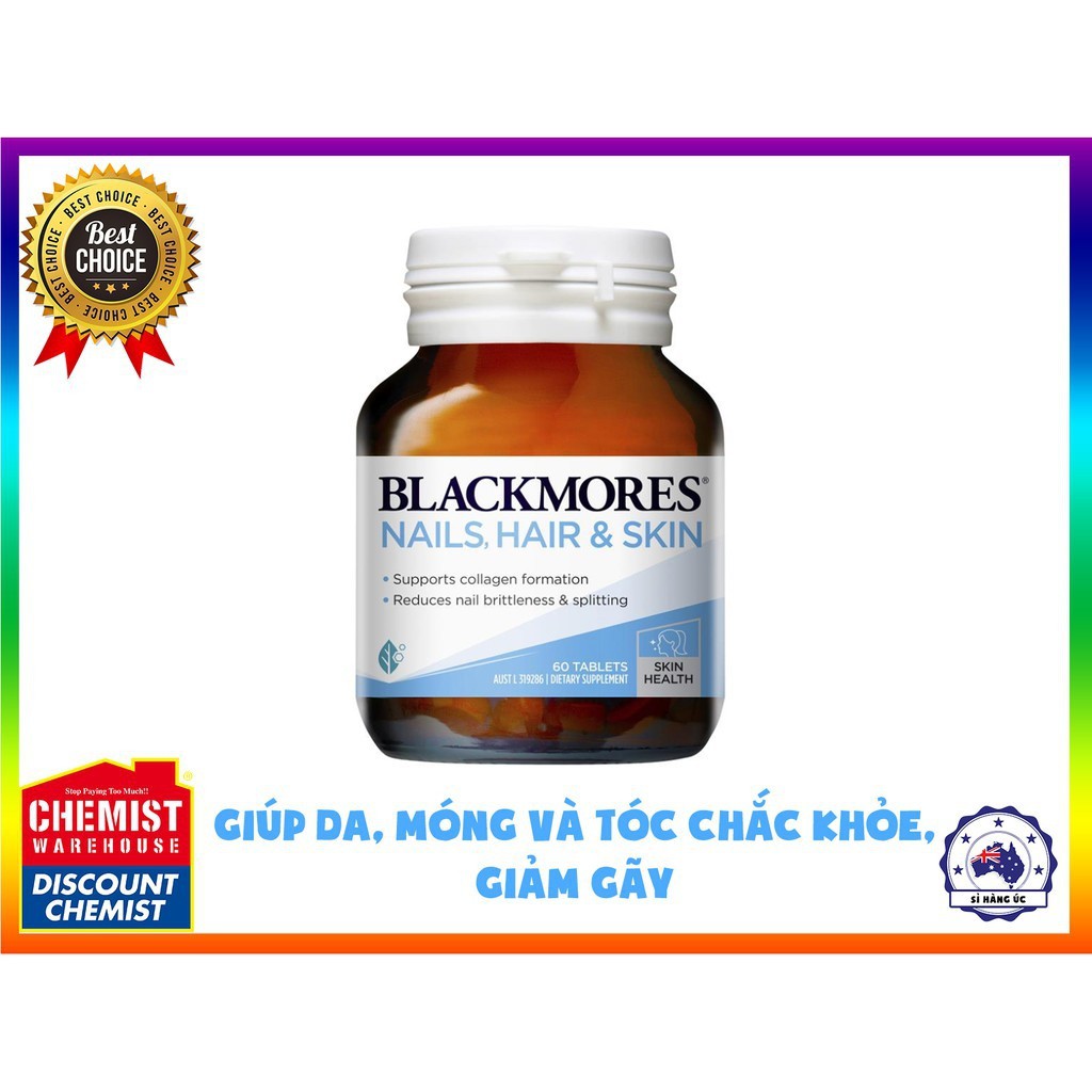 Viên uống đẹp da tóc móng Blackomes Hair Nails & Skin 60 viên(hàng Úc)