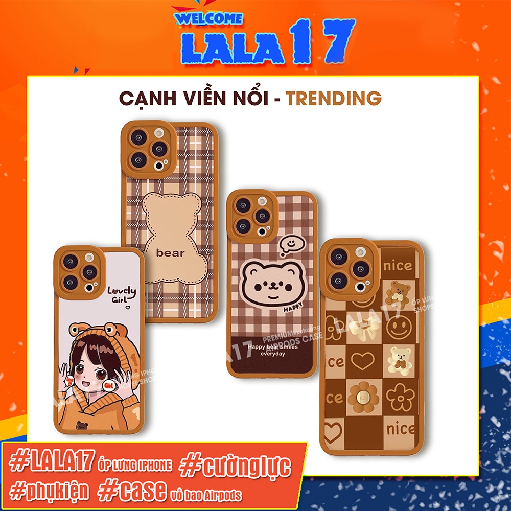 Ốp lưng iphone đẹp Trend cạnh vuông viền nổi lỗ Gấu hoa BVC
