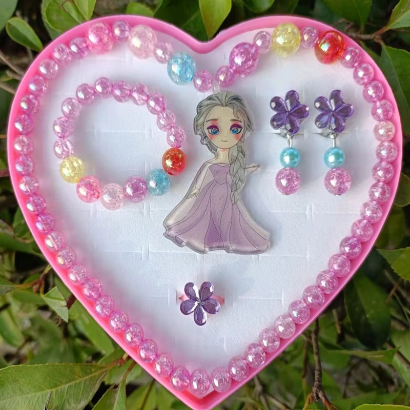 Bộ 5 món đồ trang sức vòng cổ nhẫn bông tai công chúa Elsa cho bé gái