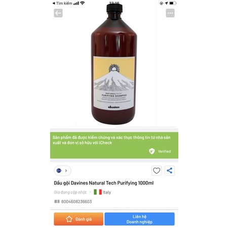[Chính hãng] [Siêu rẻ] Dầu gội ngăn ngừa gàu ngứa Davines Naturaltech Purifying shampoo 1000ml