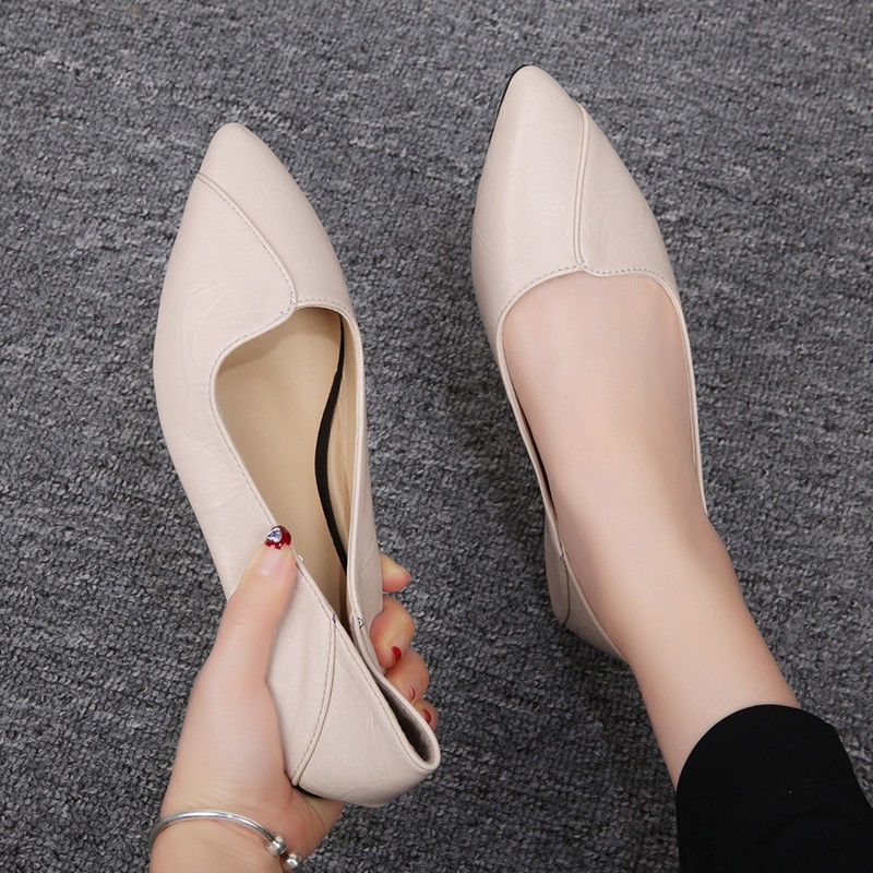 Giày Cao Gót 3~5cm Mũi Nhọn Đế Dày Bằng Da Mềm Thời Trang Mùa Thu Năm 2021 Cho Nữ