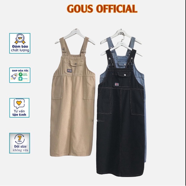 Yếm Váy Dài Nữ Form Rộng Váy Yếm Jean Hai Dây Có Túi Trước Ngực Phong Cách Hàn Quốc Dễ Thương BEI 7168 Gous Official
