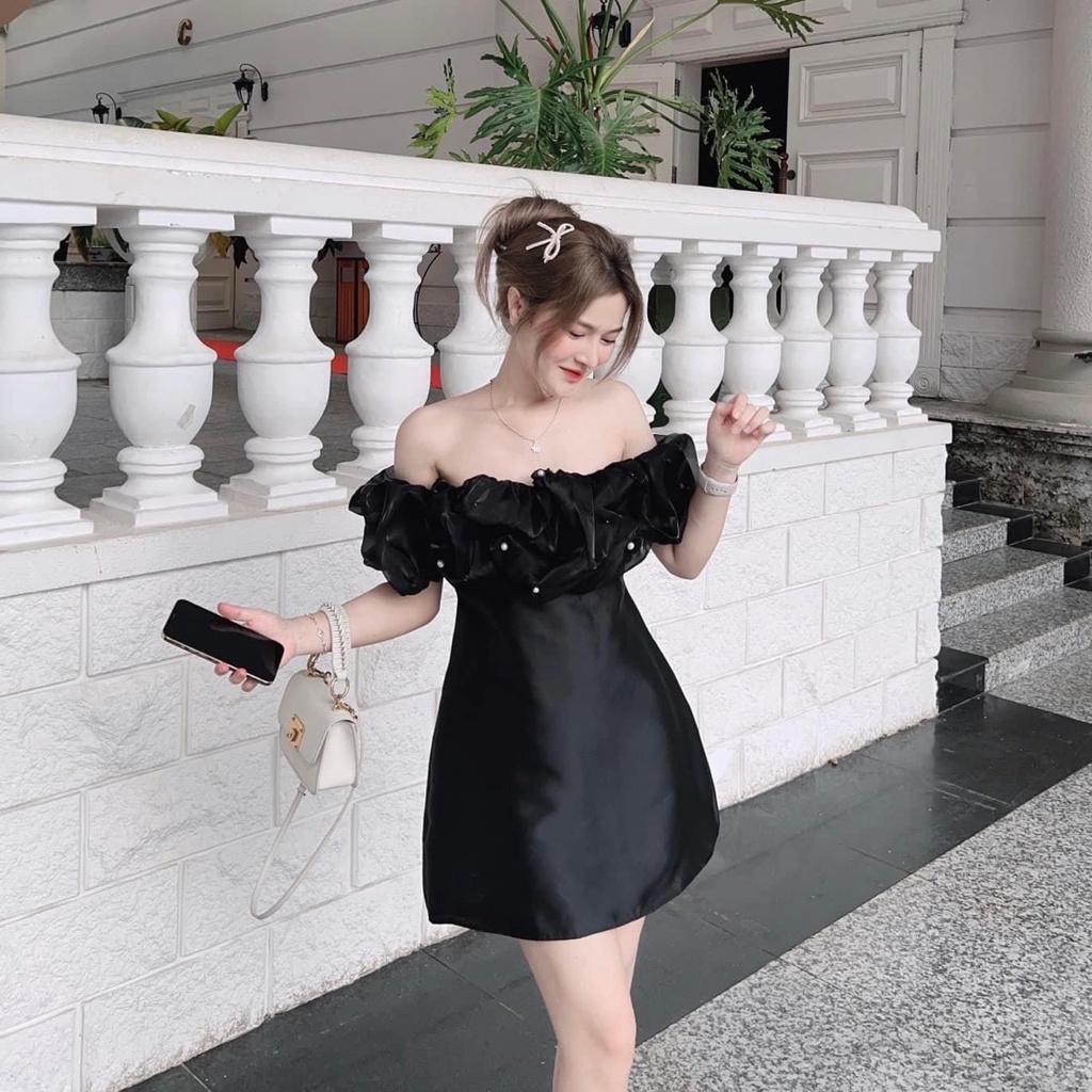 Đầm váy nữ trễ vai dự tiệc kết cườm dáng mini xinh đẹp thương cá tính