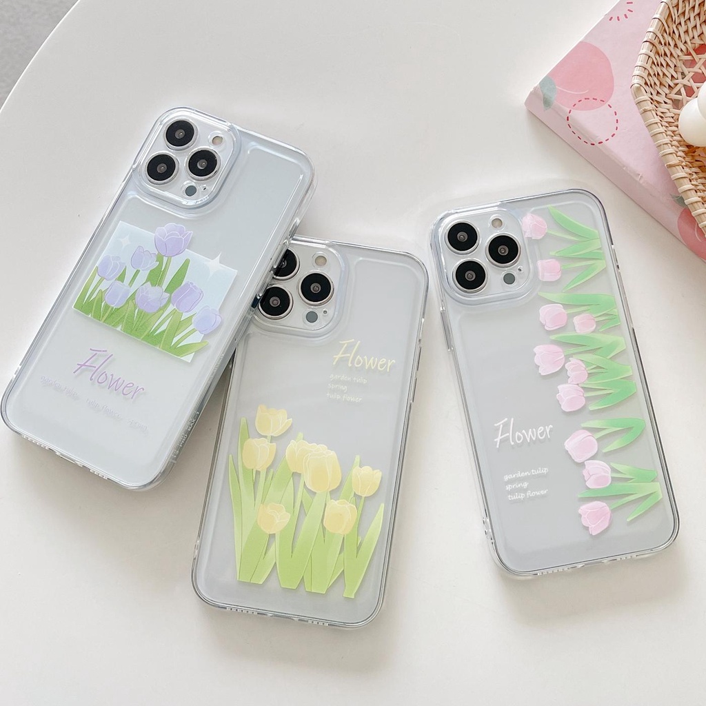 Ốp Điện Thoại Silicon TPU Mềm Trong Suốt Họa Tiết Hoa Tulip Cho iphone 13 12 11 pro max x xr xsmax 7/8plus