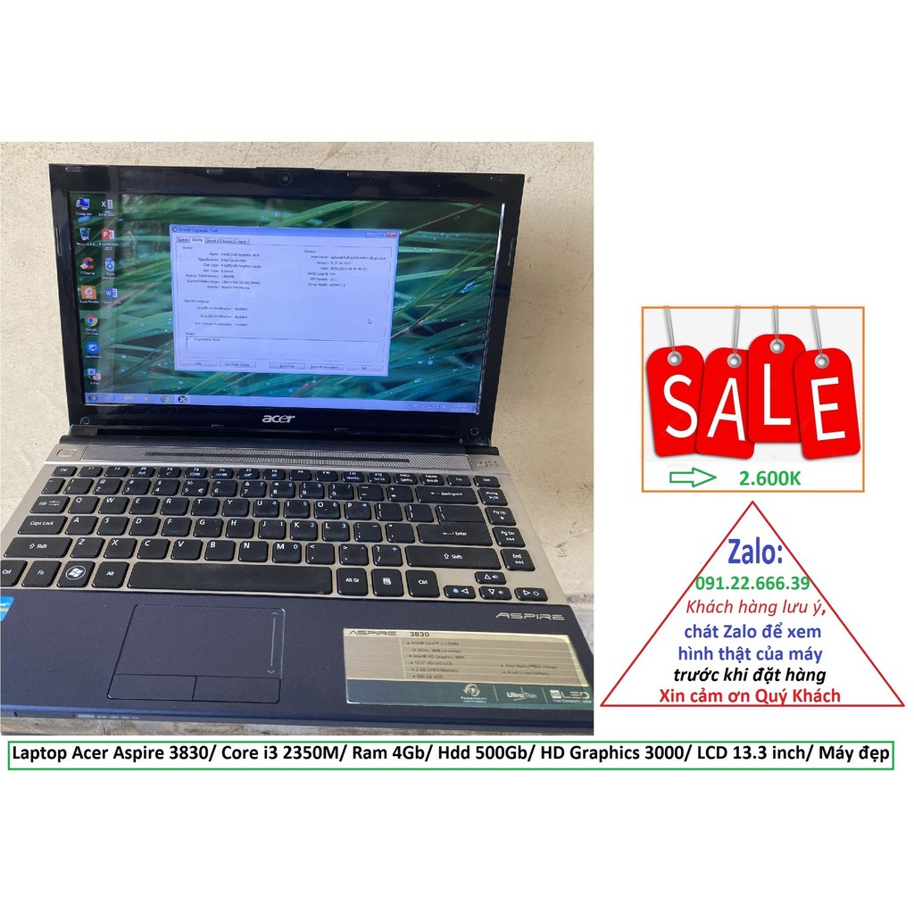 Laptop Acer Aspire 3830/ Core i3 2350M/ Ram 4Gb/ Hdd 500Gb/ HD Graphics 3000/ LCD 13.3 inch/ Máy đẹp