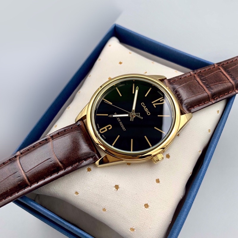 Đồng Hồ Nữ Casio LTP-V005GL-1BUDF Dây Da Màu Nâu - Mặt Đen