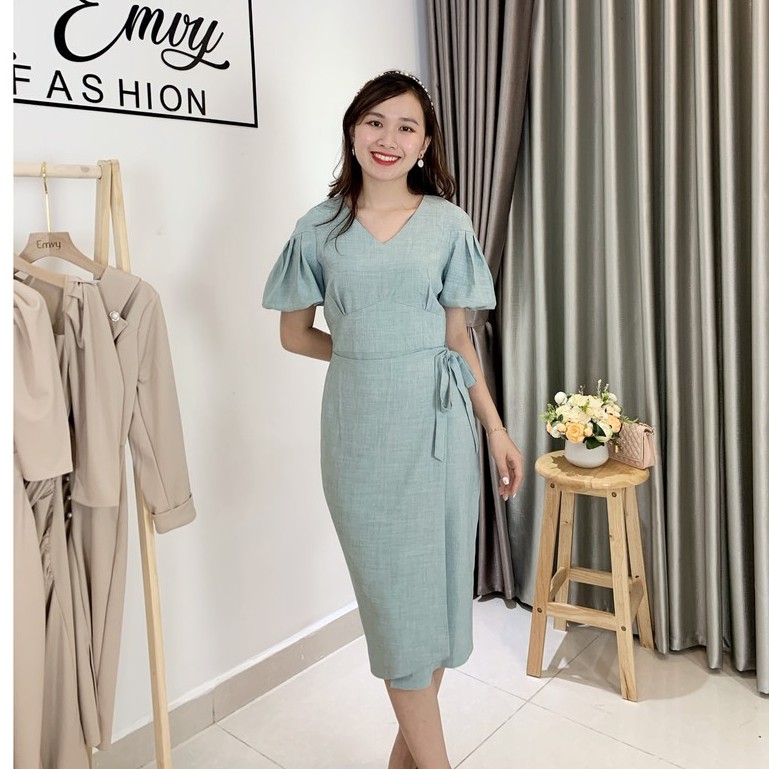 [Mã WASTGO hoàn 10% xu đơn 99k] Váy Mango xước thiết kế tay bồng Emvy V67 | BigBuy360 - bigbuy360.vn