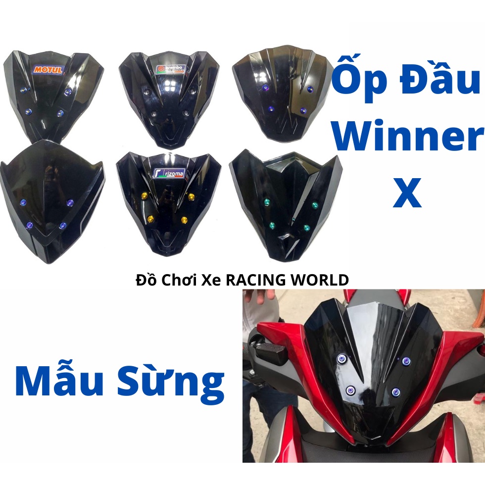 Ốp đầu xe Winner X mẫu sừng 4 lỗ Ốc màu đen bóng logo chữ ngẫu nhiên