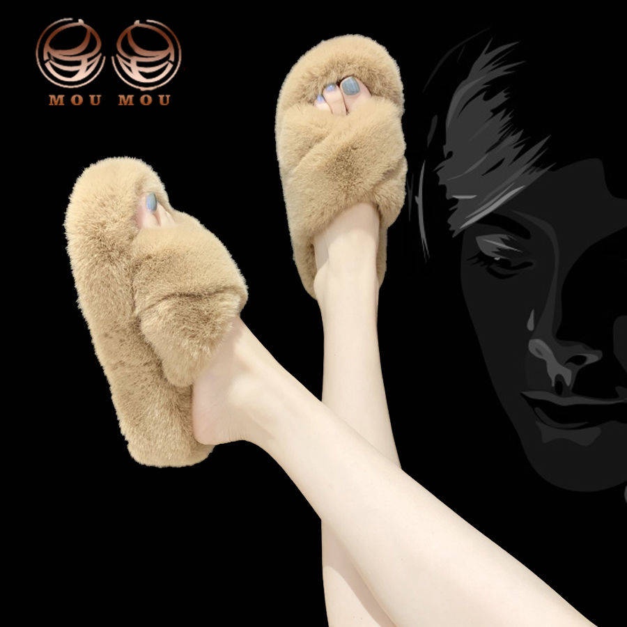 Dép Cao Gót Đế Dày Phối Lông Phong Cách Hàn Quốc Mới