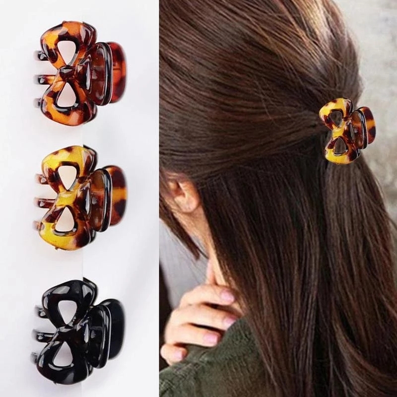 Set 6 kẹp tóc nhựa màu trơn họa tiết da báo phong cách Hàn Quốc thời trang cho nữ