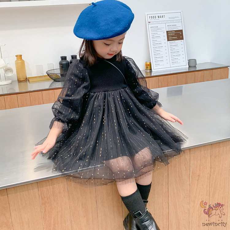 Đầm Xòe Dệt Kim Tay Dài Phong Cách Hàn Quốc Xinh Xắn Cho Bé Gái