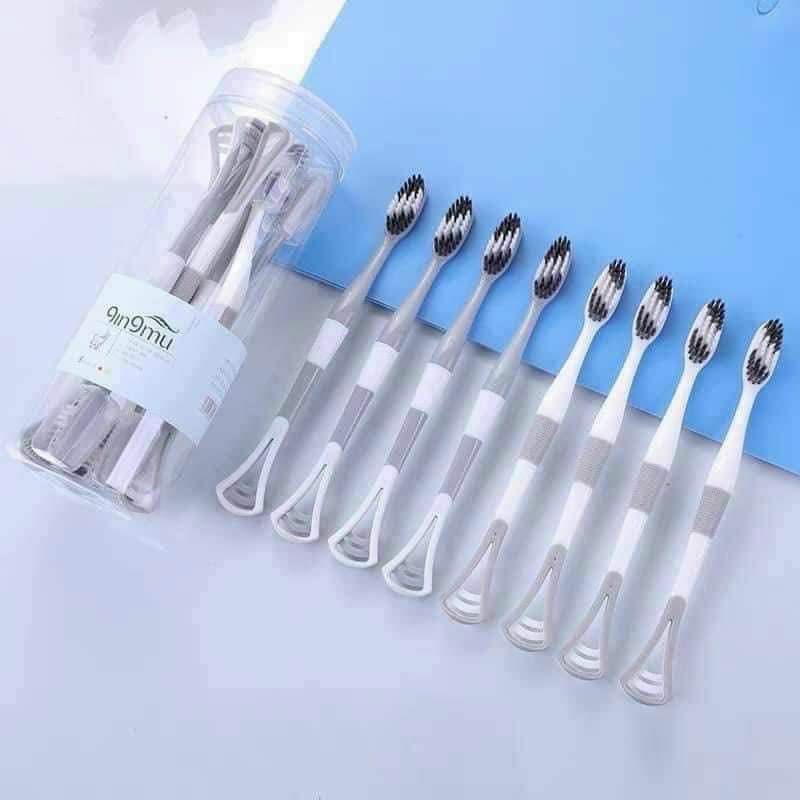 SÉT 8 BÀN CHẢI ĐÁNH RĂNG KÈM TƯA LƯỠI TIỆN LỢI 2IN1 HIỆU QUẢ