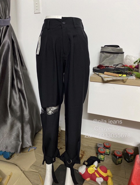 Quần baggy vải phối ren dây thắt chân cực trendy