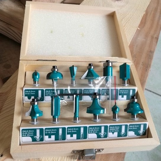 BỘ MŨI PHAY GỖ 6mm 12 chi tiết TOTAL TACSR0121 - Soi Gỗ - Ghép Góc Vuông, Ghép Hộp,Ván,Gỗ Cao Cấp