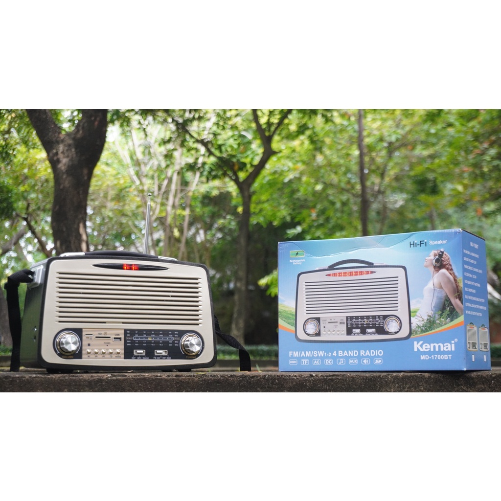 Đài FM RADIO MD-1700BT - Loa nghe nhạc kết hợp đài radio 4 băng tần  kiểu mini nhỏ gọn với ngoại hình hiện đại, cá tính
