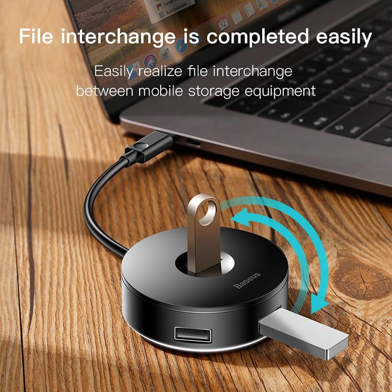 Bộ HUB chuyển đổi từ Type-C sang USB 3.0 Baseus Round Box HUB (4 cổng USB, 1xUSB3.0, 3xUSB2.0)