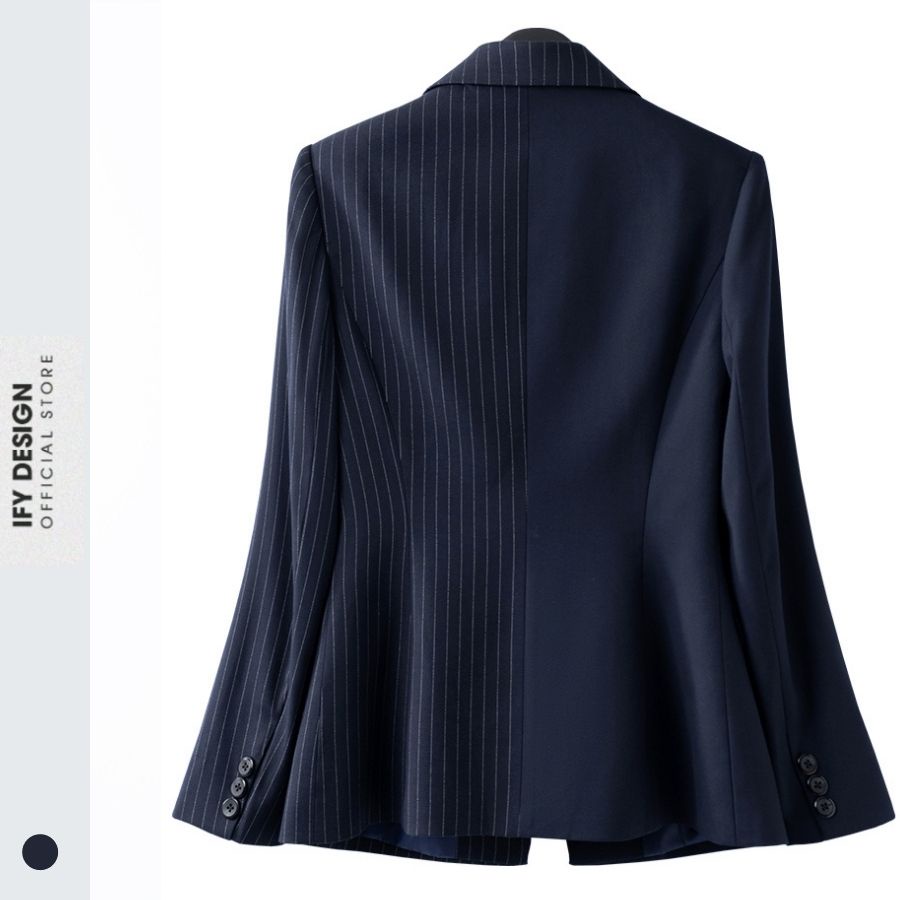 Áo vest nữ màu xanh than phối kẻ IFY Design FS335A