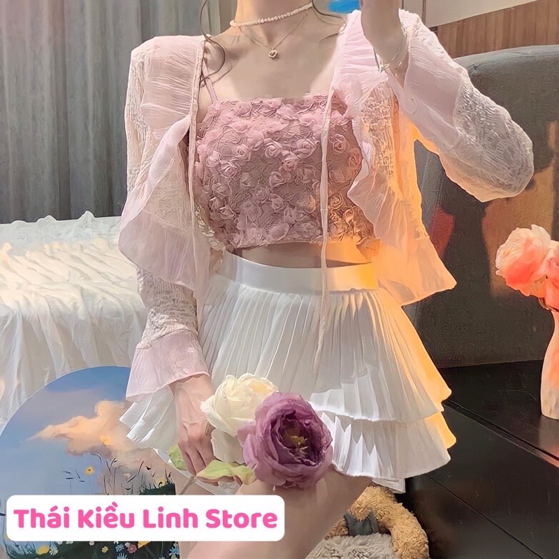 Áo bra ren 2 dây dáng croptop cao cấp,áo ngực kèm mút nâng,áo quây ngực 2 dây ren hoa hồng BR586