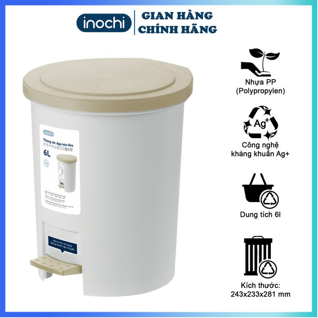 [CHÍNH HÃNG] Thùng Rác -Nhựa Đạp Chân Nắp Tròn INOCHI 6L Lít Làm Sọt Rác Văn Phòng,Đựng Rác Gia Đình, Trong Nhà THRT6L