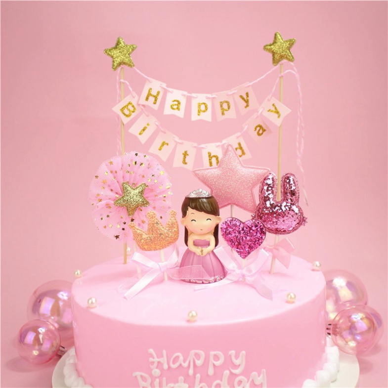 Trang trí bánh kem  khung dây nhũ HPBD sao vàng