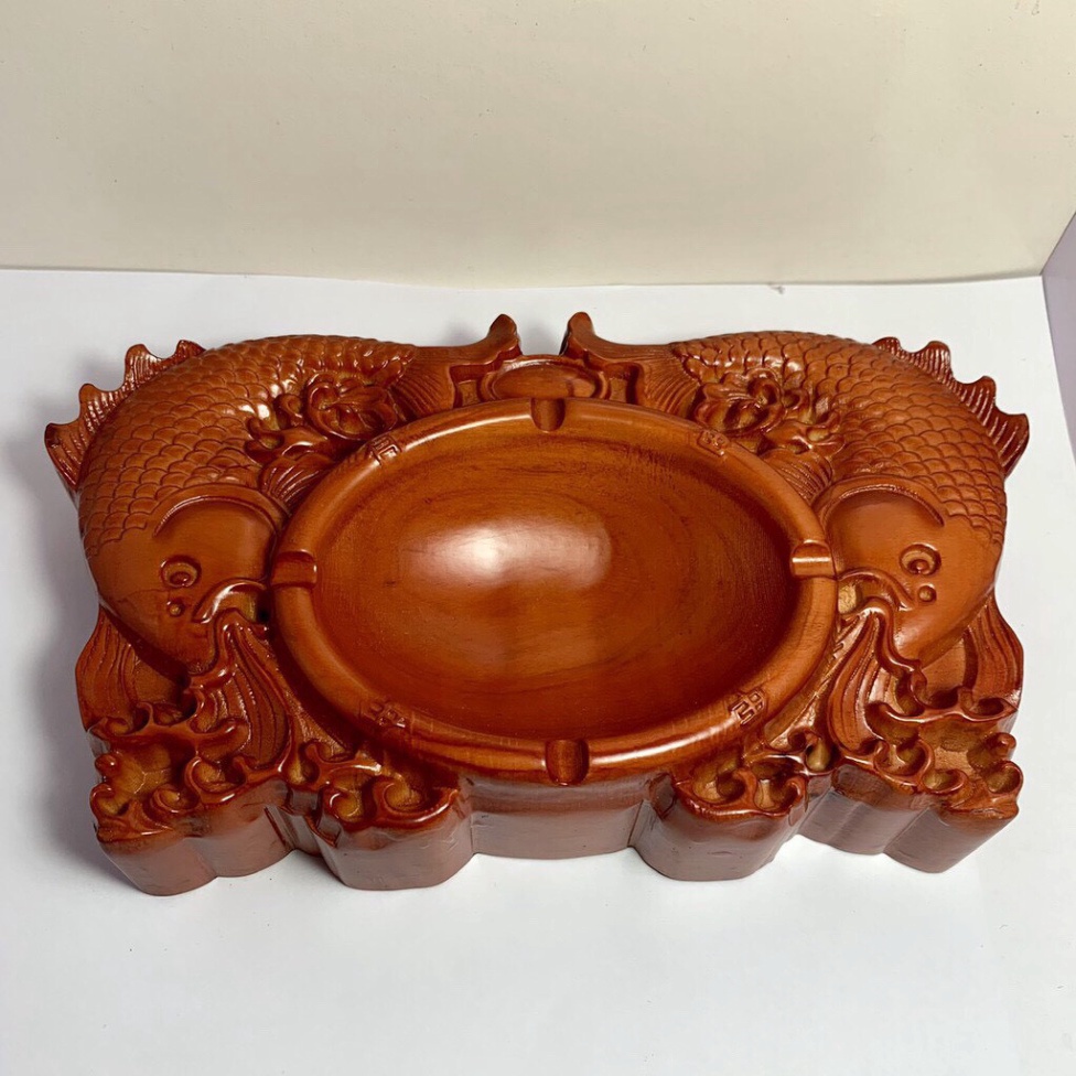 (RẺ NHẤT) GẠT TÀN THUỐC GỖ HƯƠNG TA CAO CẤP ĐỤC CHẠM CÁ CHÉP HÀNG NGUYÊN KHỐI - SIZE TO ẢNH THẬT 100% - RẺ ĐẸP CHẤT LƯỢN
