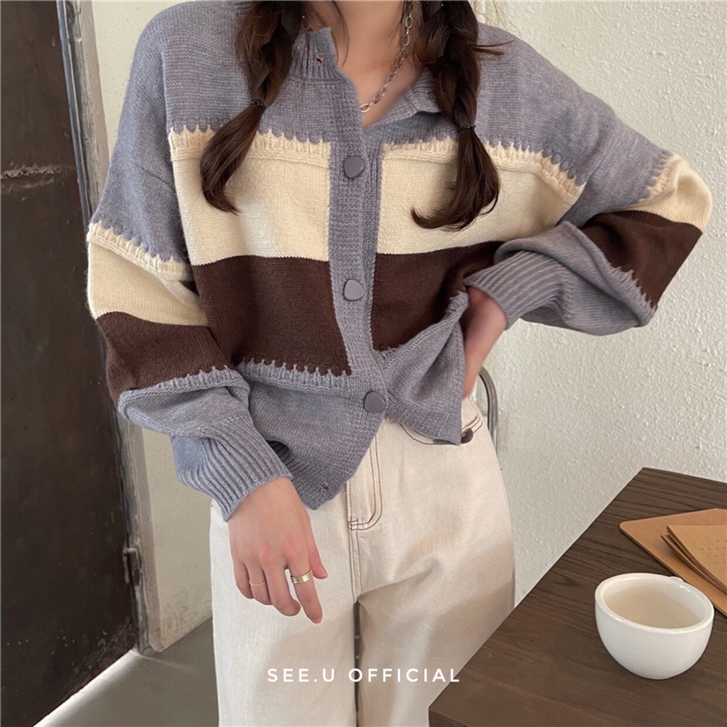 Áo Cardigan Len Dệt Kim Phối Màu - See.U Official | BigBuy360 - bigbuy360.vn