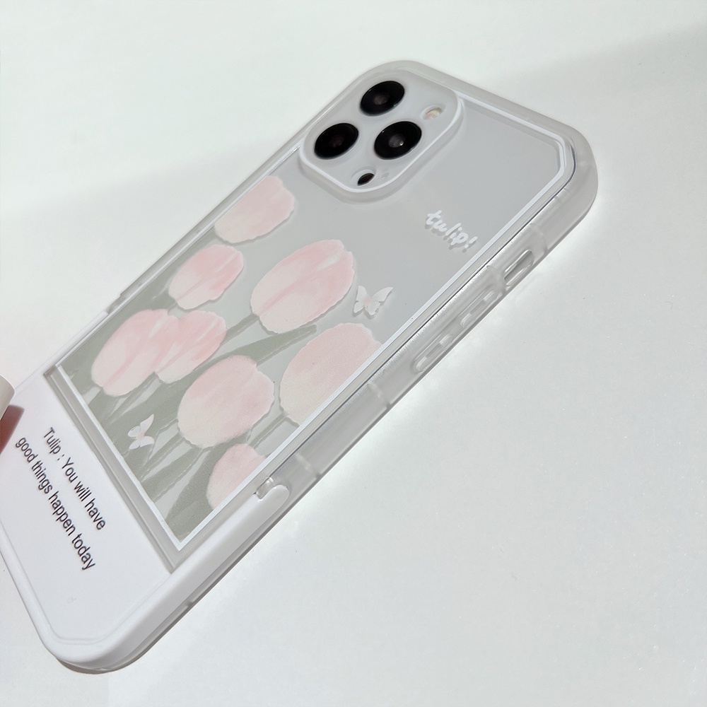 Casing For IPhone 13 12 11 7 8 Plus X Xs Xr Pro Max 7+ 8+ SE 2020 Xsmax Promax 13Promax 12Promax 11Promax tulip Lucky Words Invisible folding bracket Phone Case Flower Stand Back Cover TX 05