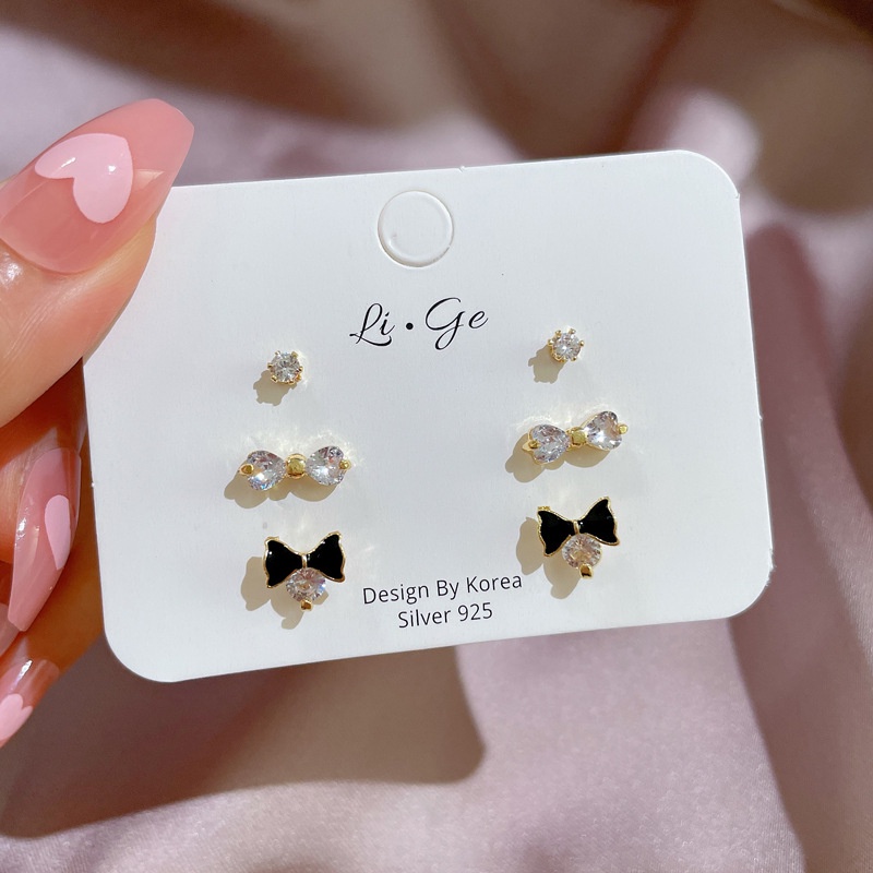 Set bông tai hình nơ xinh xắn đính đá pha lê cao cấp phong cách thời trang thanh lịch