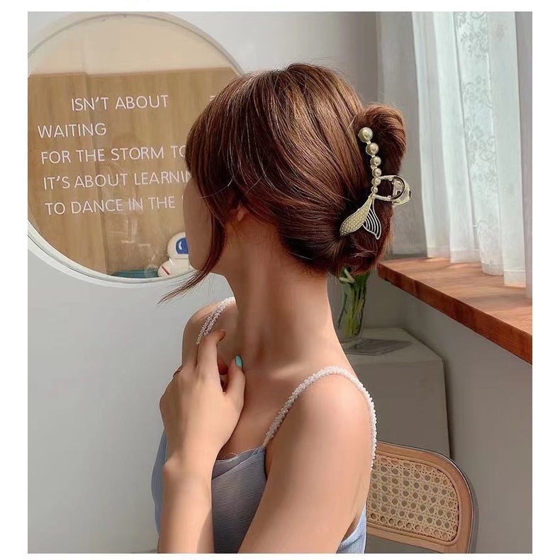 Kẹp tóc càng cua nữ hình đuôi cá đính hạt trai kim loại bền đẹp thời trang Hàn Quốc, June accessories
