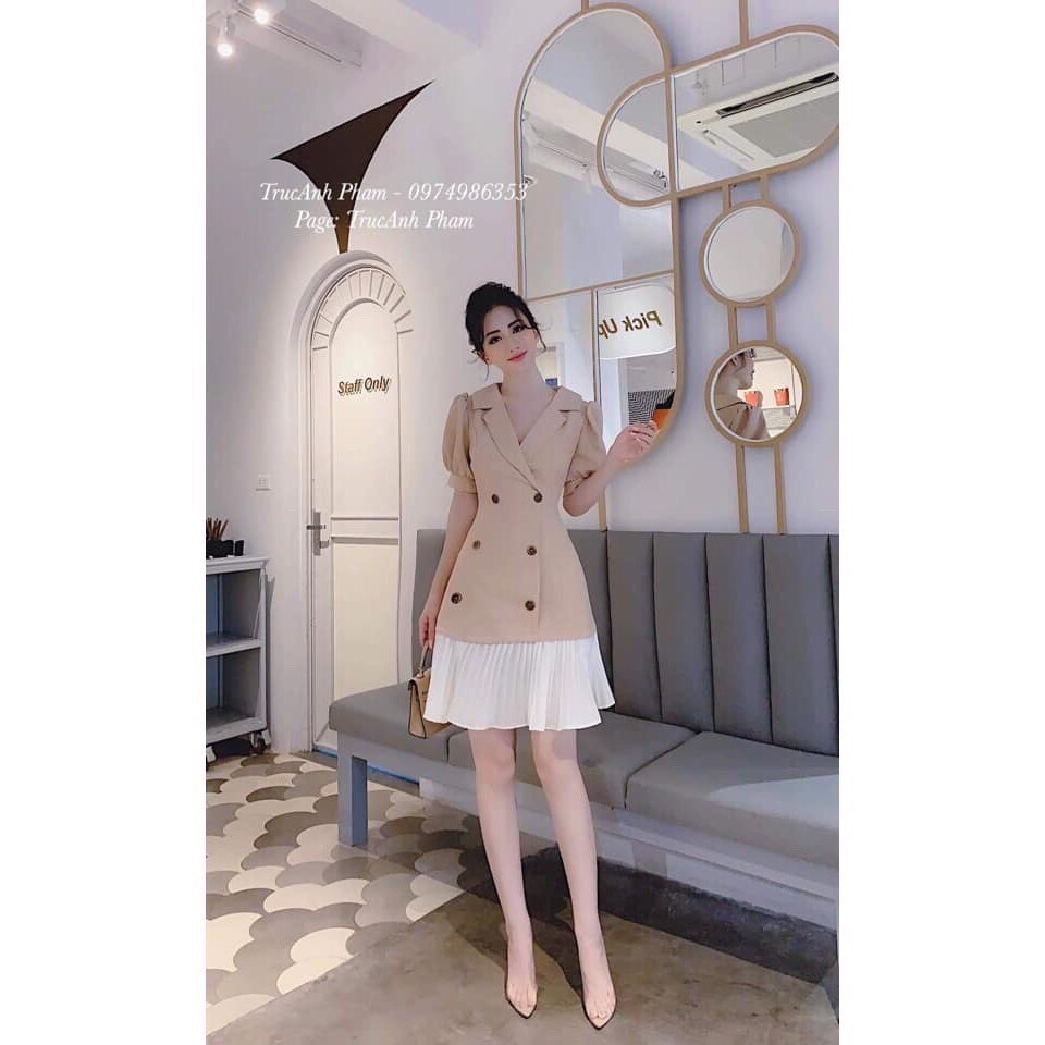 ☘️ Đầm Vest Chất Kaki Thái Phối Voan Freesize 4 Màu Nude, Đen, Hồng, Vàng Kèm Hình Thật ☘️