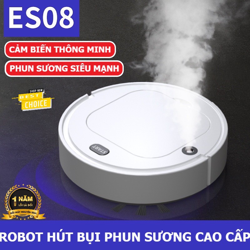 Robot Hút Bụi Lau Nhà Phun Sương Tự Động Làm Sạch Và Làm Ẩm Thông Minh ES08 2021 Rô Bốt Dùng Pin Sạc Tặng Kèm Khăn Lau