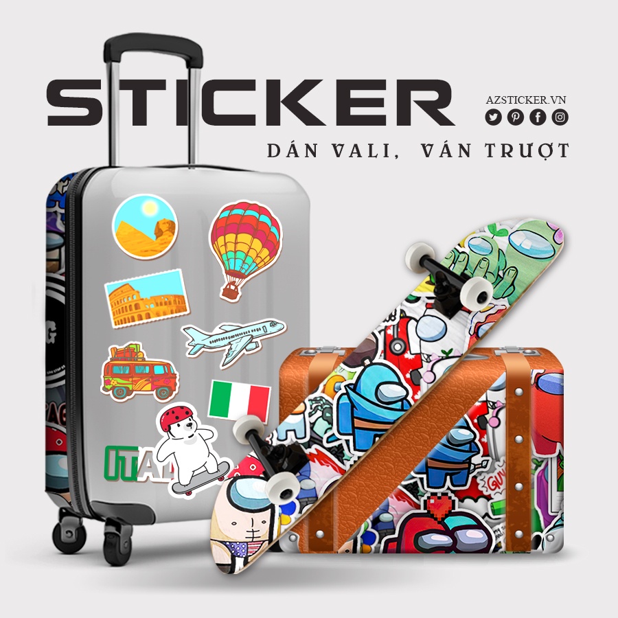 Bộ Miếng Dán Sticker Chống Nước Hình Among US Dán Nón Bảo Hiểm , Dán Laptop , Dán Vali , Xe Máy , Điện Thoại , Máy Tính