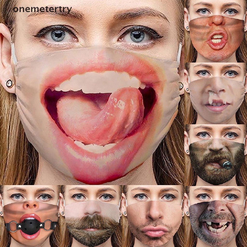 【ONEM】 Unisex 3D Funny Face Printed Masks Windproof Adjustable Mouth Mask Halloween .