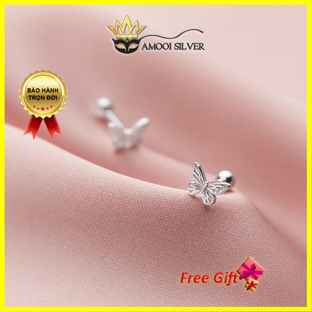 Bông tai bạc S925 hình con bướm chui vặn - Amooi Silver AB201