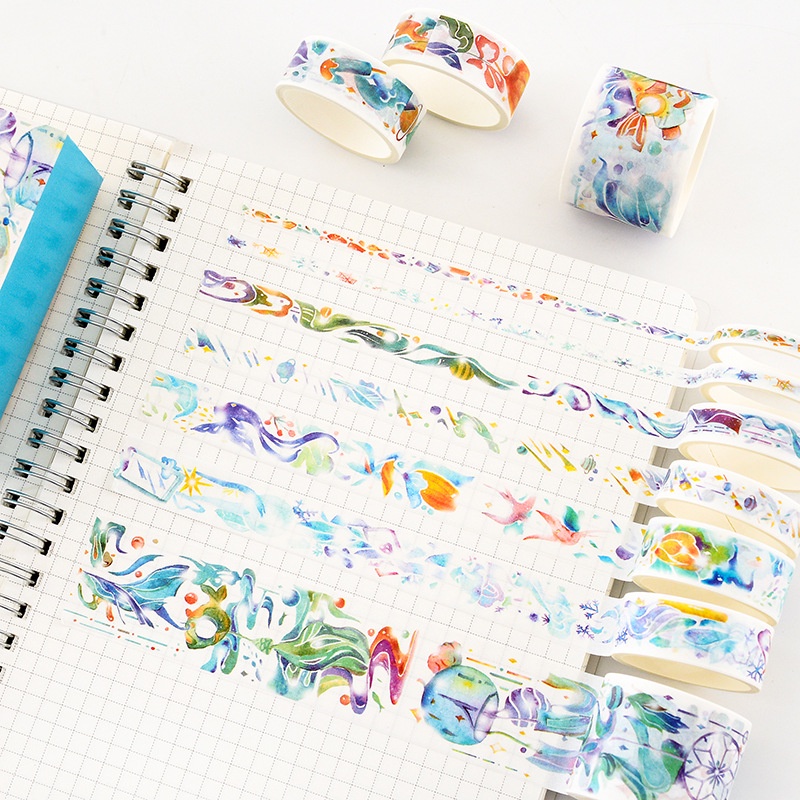 Washi tape phong cảnh hộp 10 cuộn DIY, Bullet Journal, Sổ lưu niệm, Sổ tay planner, Tạp chí, Nhật ký, Kế hoạch, Gói quà